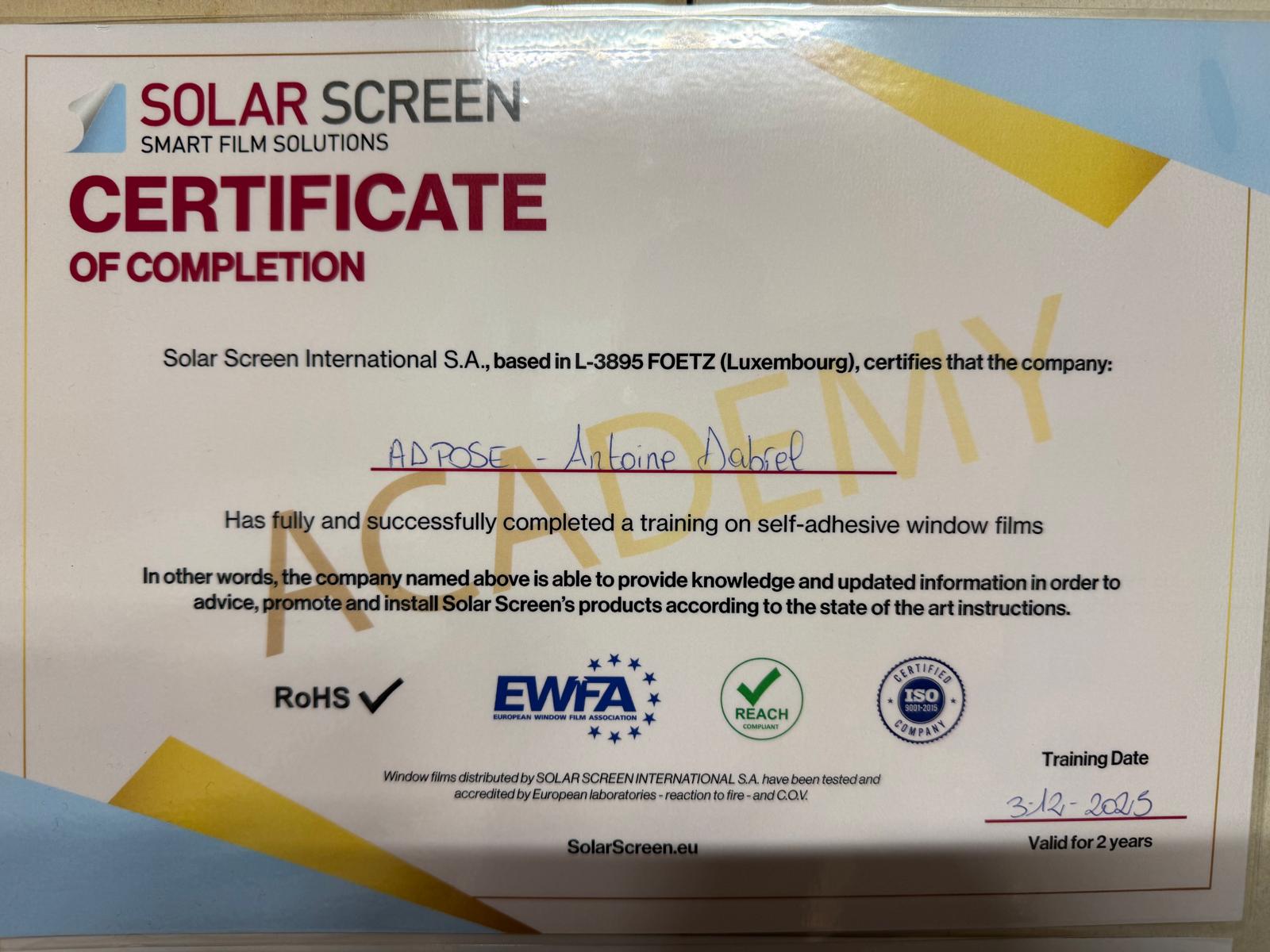 certification de la société adpose film le mans